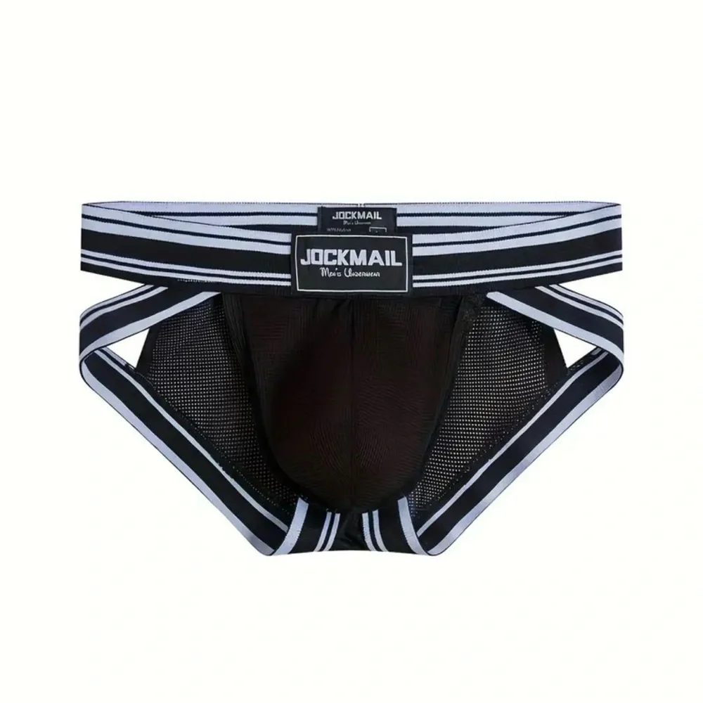 Jockmail Black and White Striped Jockstrap.